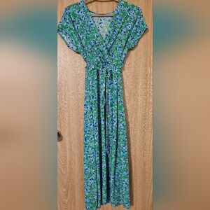 GOA PARIS Pretty Green Blue Floral Maxi Dress Size Size T2 XS, S, M